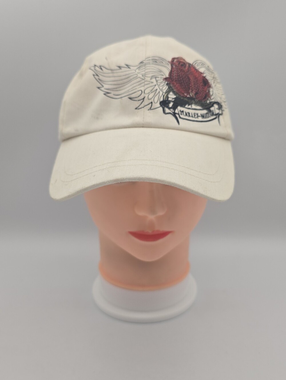 Harley-Davidson Cream/Off-White Winged Rose Graphic Adjustable Hat